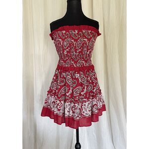 Sea New York Red Theodora Paisley Scarf Pattern Strapless Mini Dress Size Small